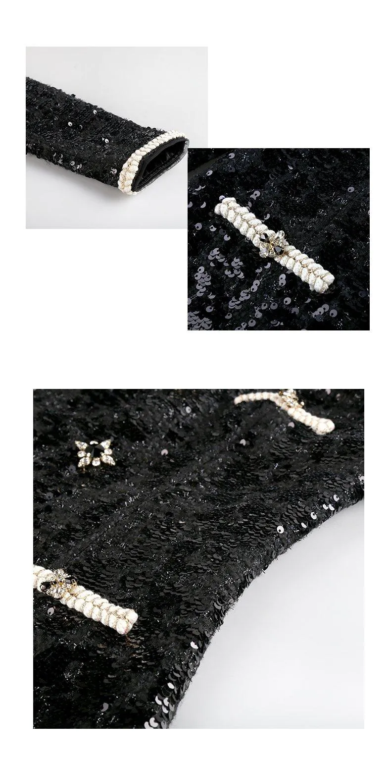 Siduo Autumn fall black and white contrast sequins high-end dinner - Favi