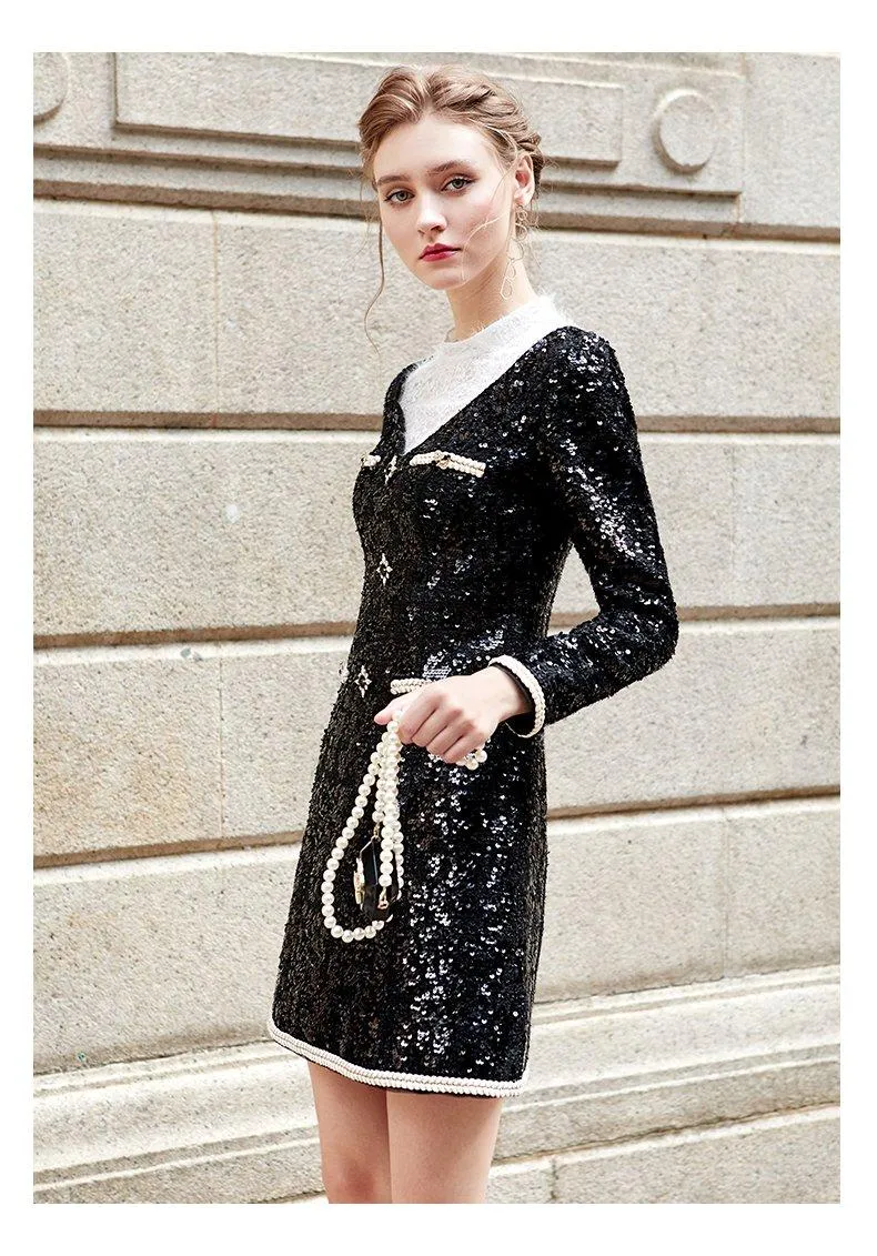 Siduo Autumn fall black and white contrast sequins high-end dinner - Favi