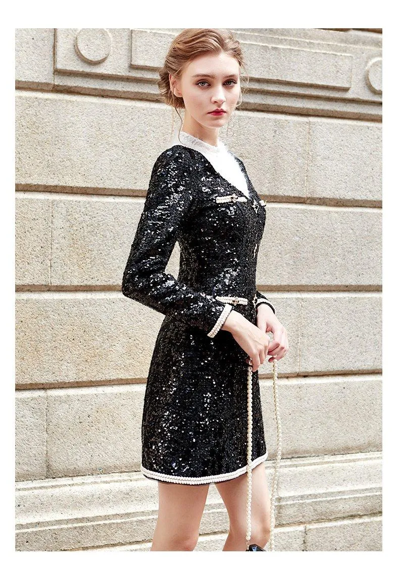 Siduo Autumn fall black and white contrast sequins high-end dinner - Favi