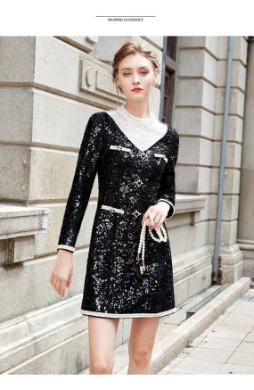 Siduo Autumn fall black and white contrast sequins high-end dinner - Favi