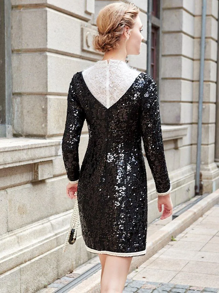 Siduo Autumn fall black and white contrast sequins high-end dinner - Favi