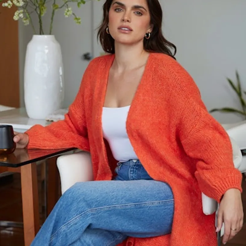 Soft Knit Long Cardigan Orange