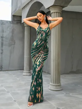 Spaghetti V-Neck Backless Mermaid Sleeveless Evening Dress RH30653