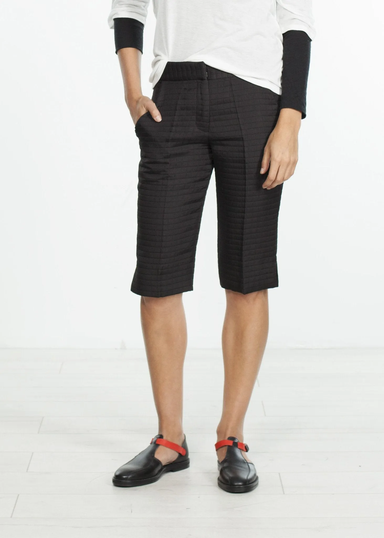 Square Stitch Knee Short in Black