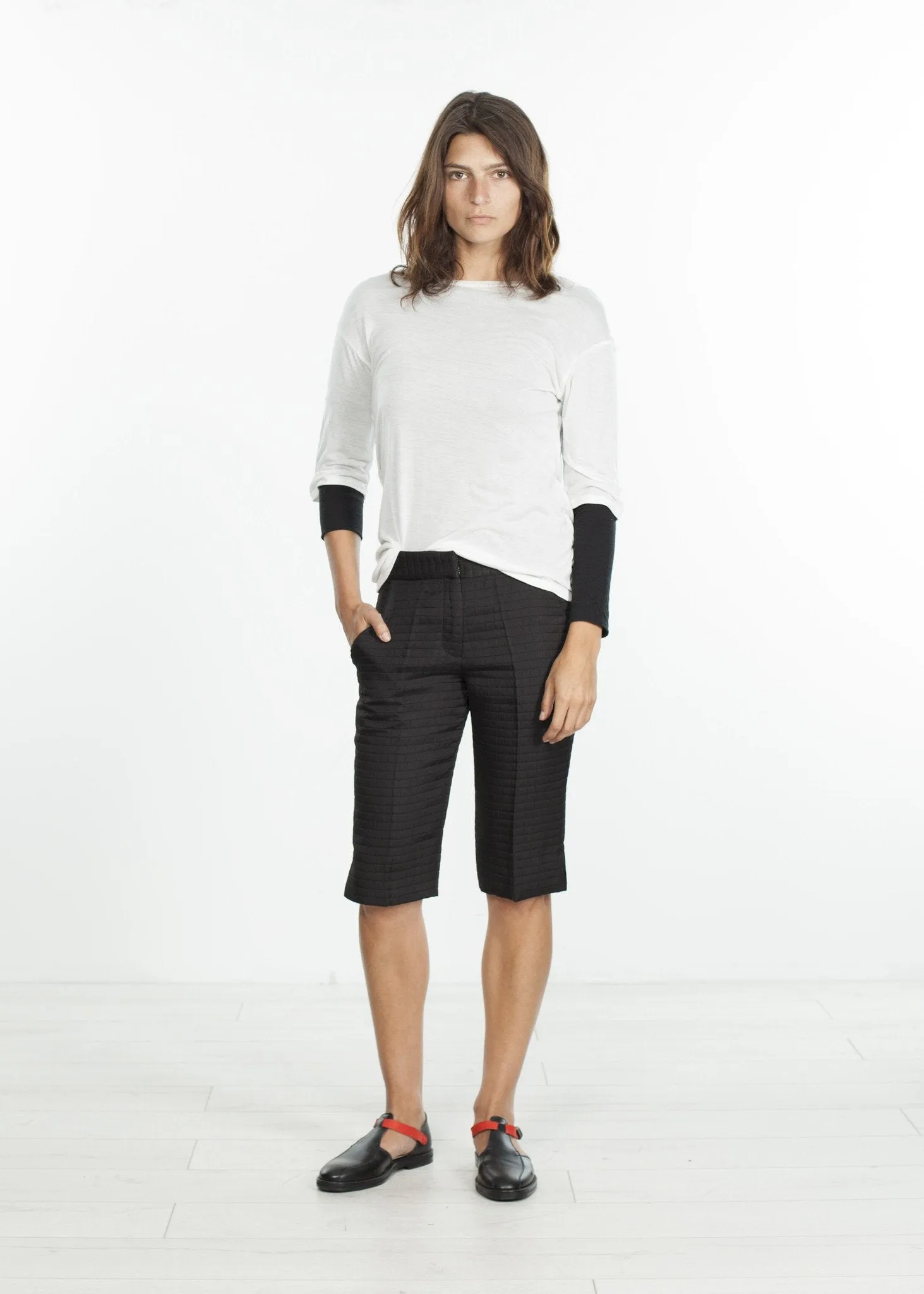 Square Stitch Knee Short in Black