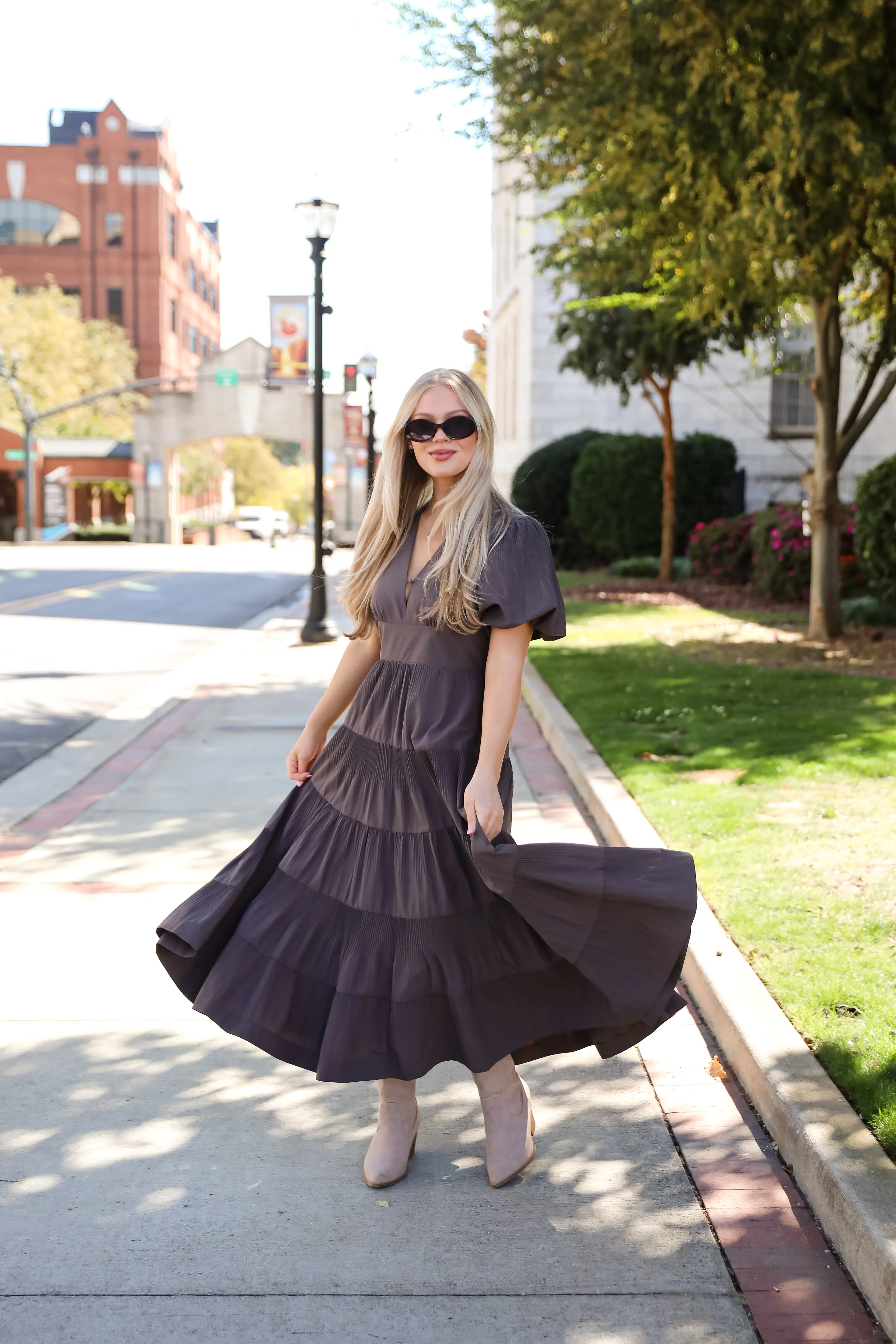 Stunning RSVP Charcoal Tiered Maxi Dress