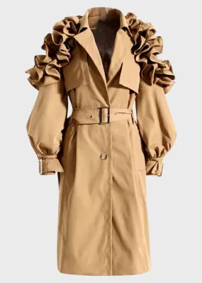 Sybil Ruffle Shoulder Trench Coat