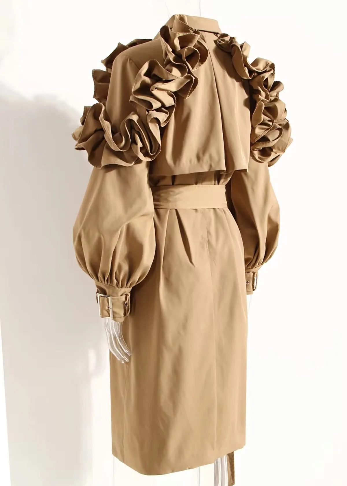 Sybil Ruffle Shoulder Trench Coat