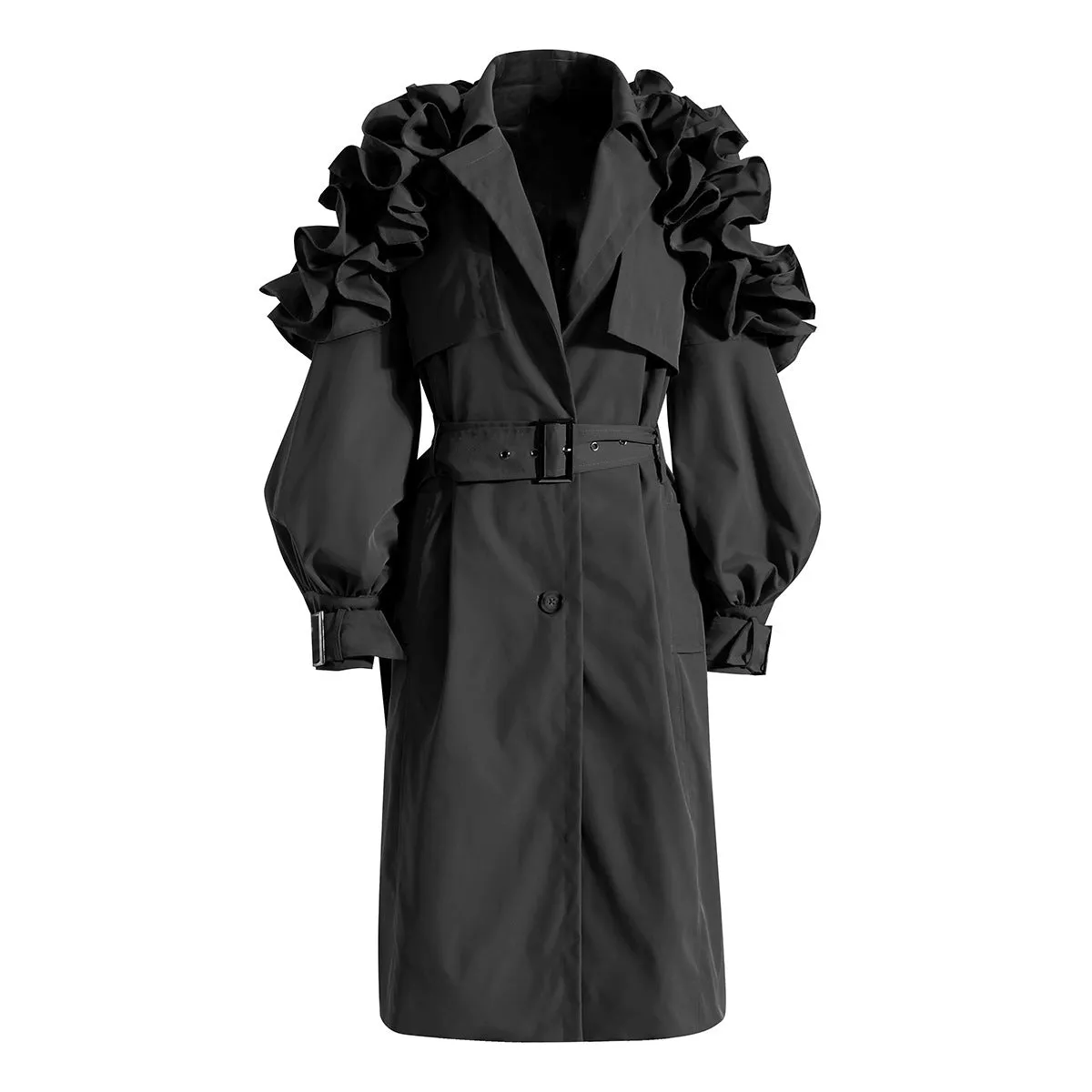 Sybil Ruffle Shoulder Trench Coat