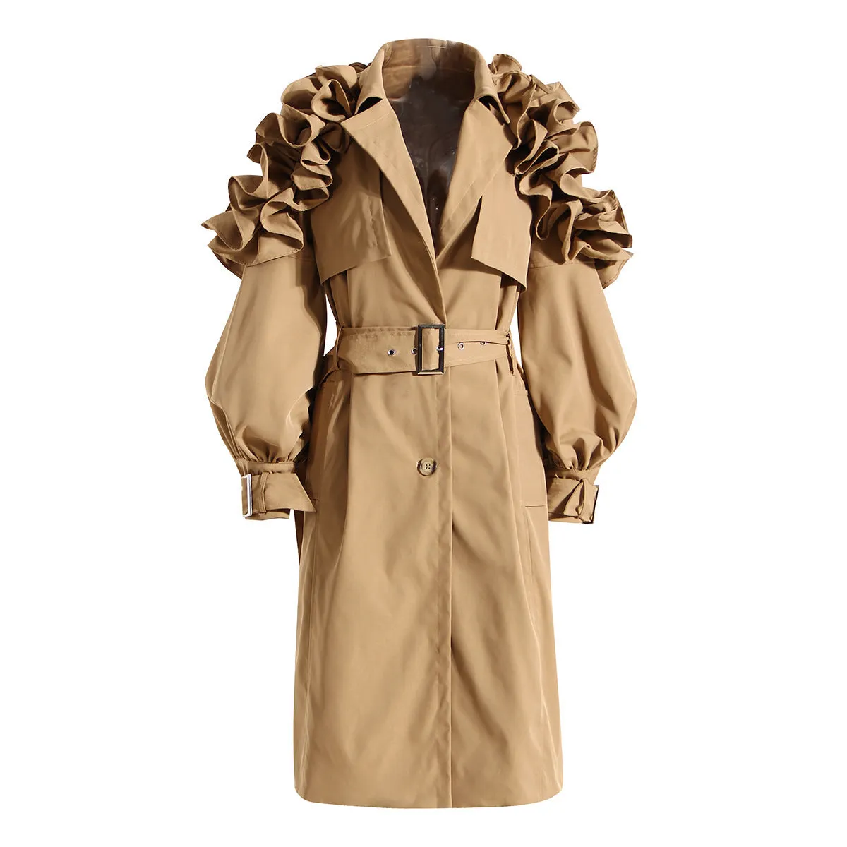 Sybil Ruffle Shoulder Trench Coat