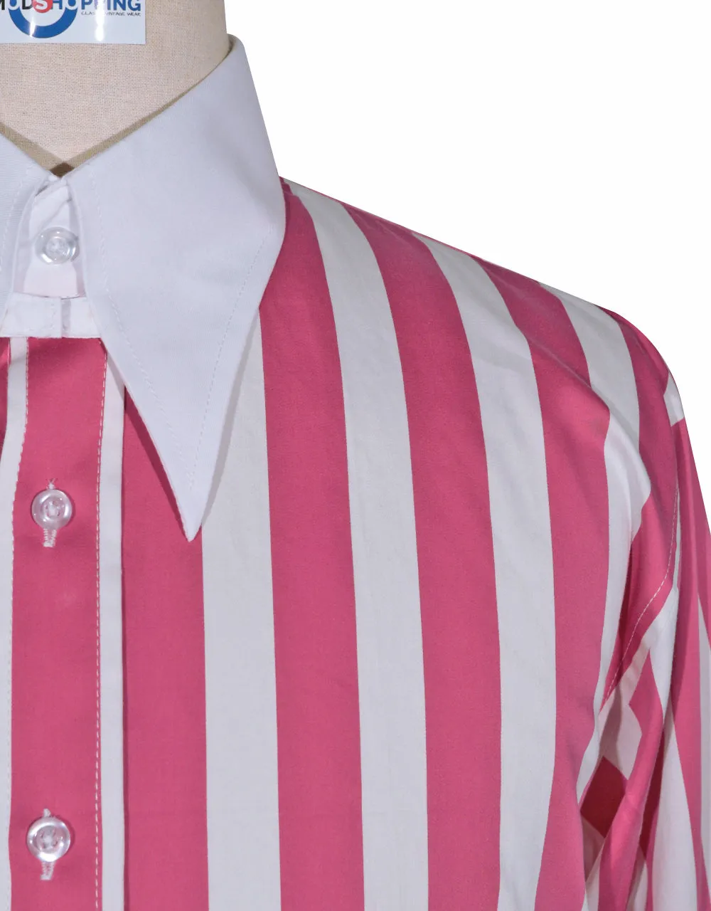 Tab Collar Shirt | Pink Striped Tab Collar Shirt