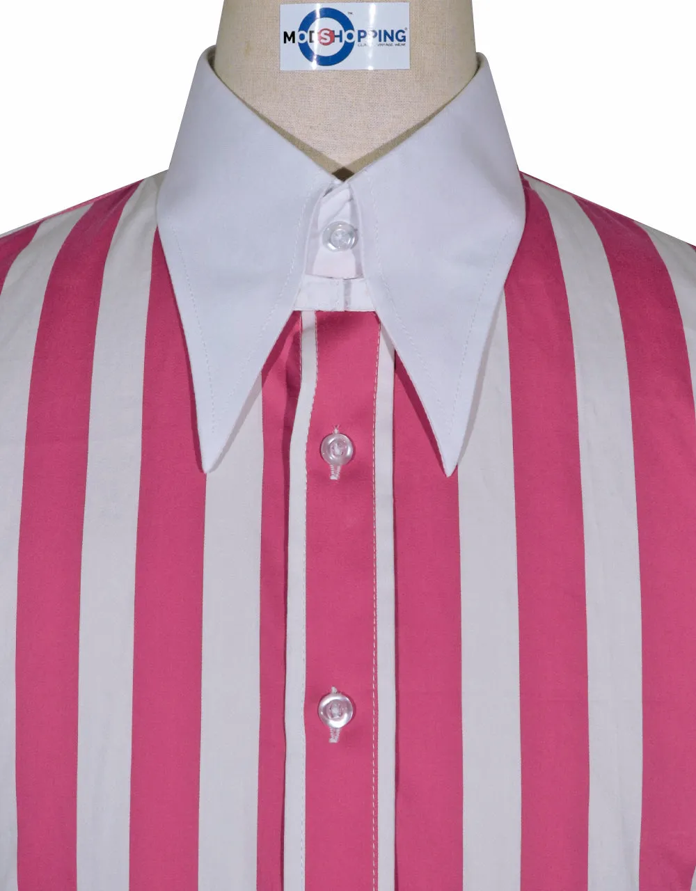 Tab Collar Shirt | Pink Striped Tab Collar Shirt