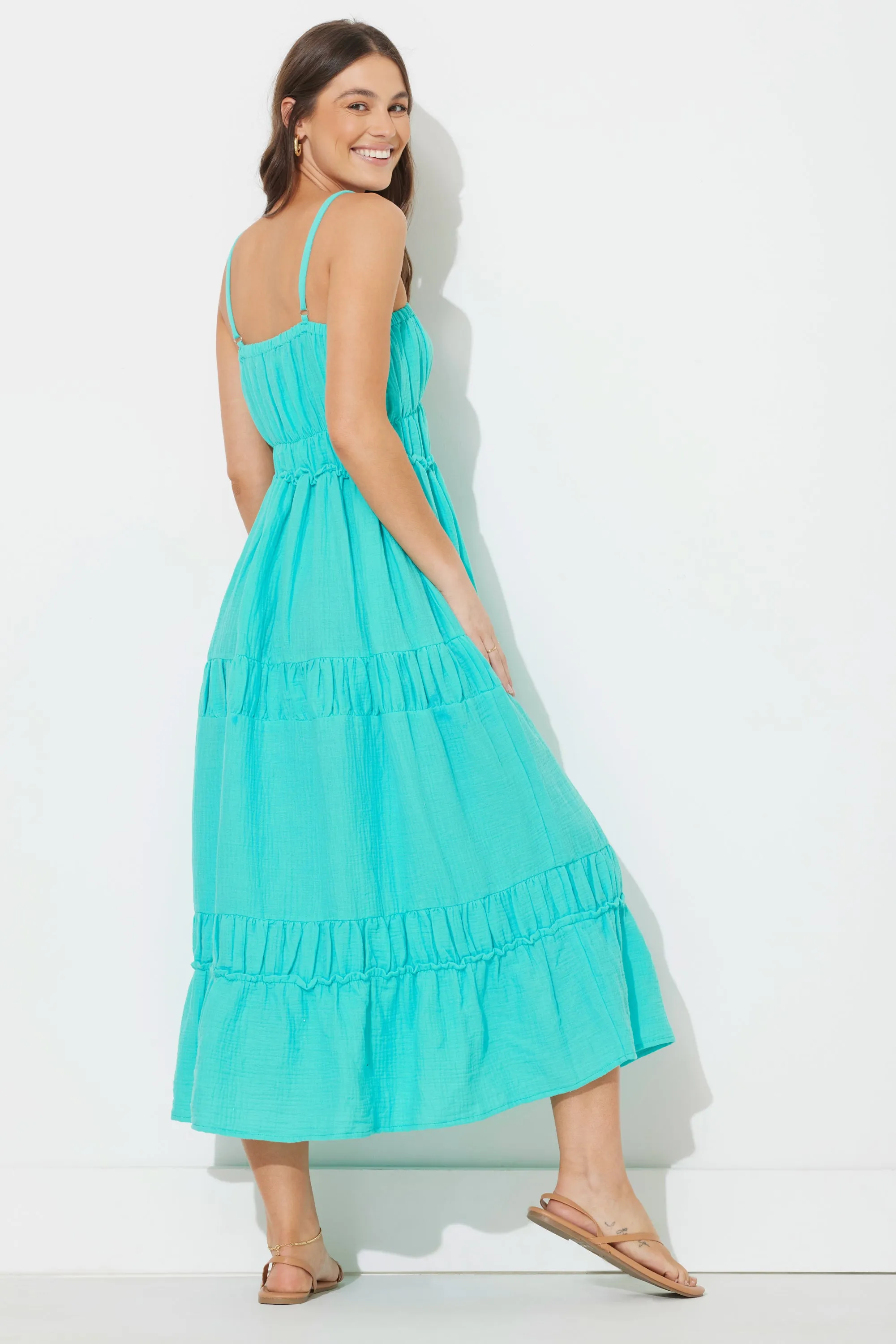 Teal Green Solid Gauze Maxi Dress