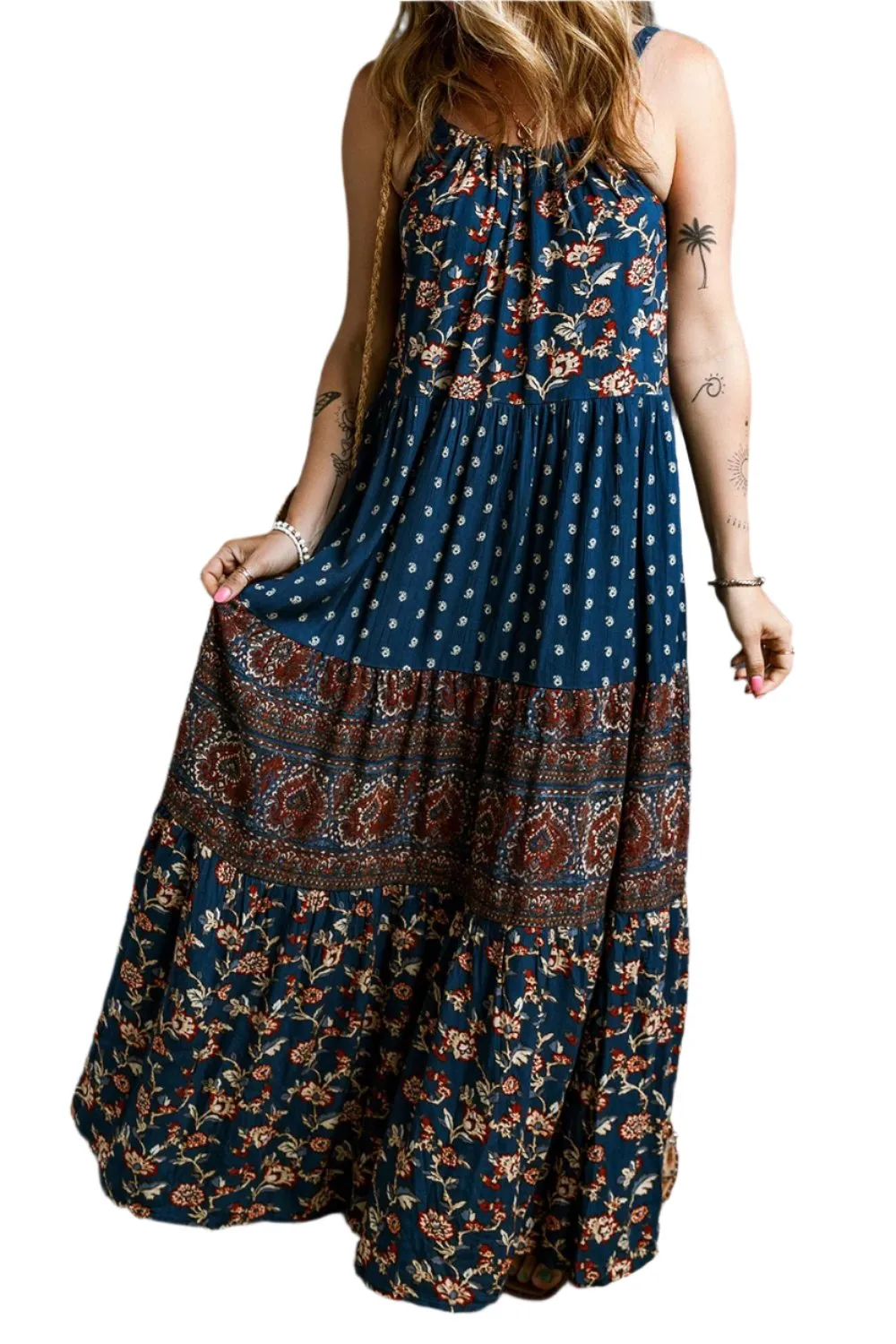 TEEK - Dark Navy Printed Scoop Neck Cami Dress