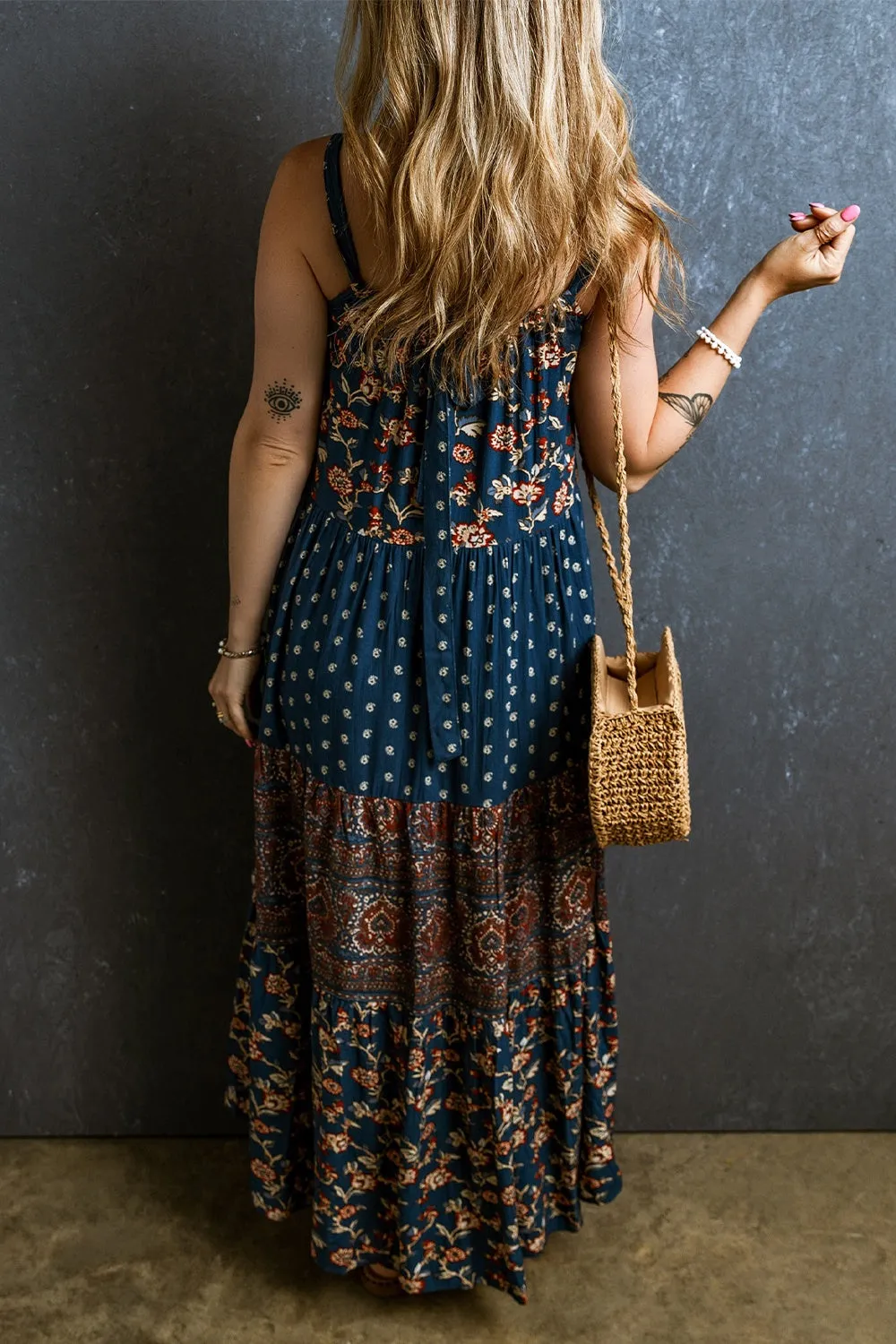 TEEK - Dark Navy Printed Scoop Neck Cami Dress