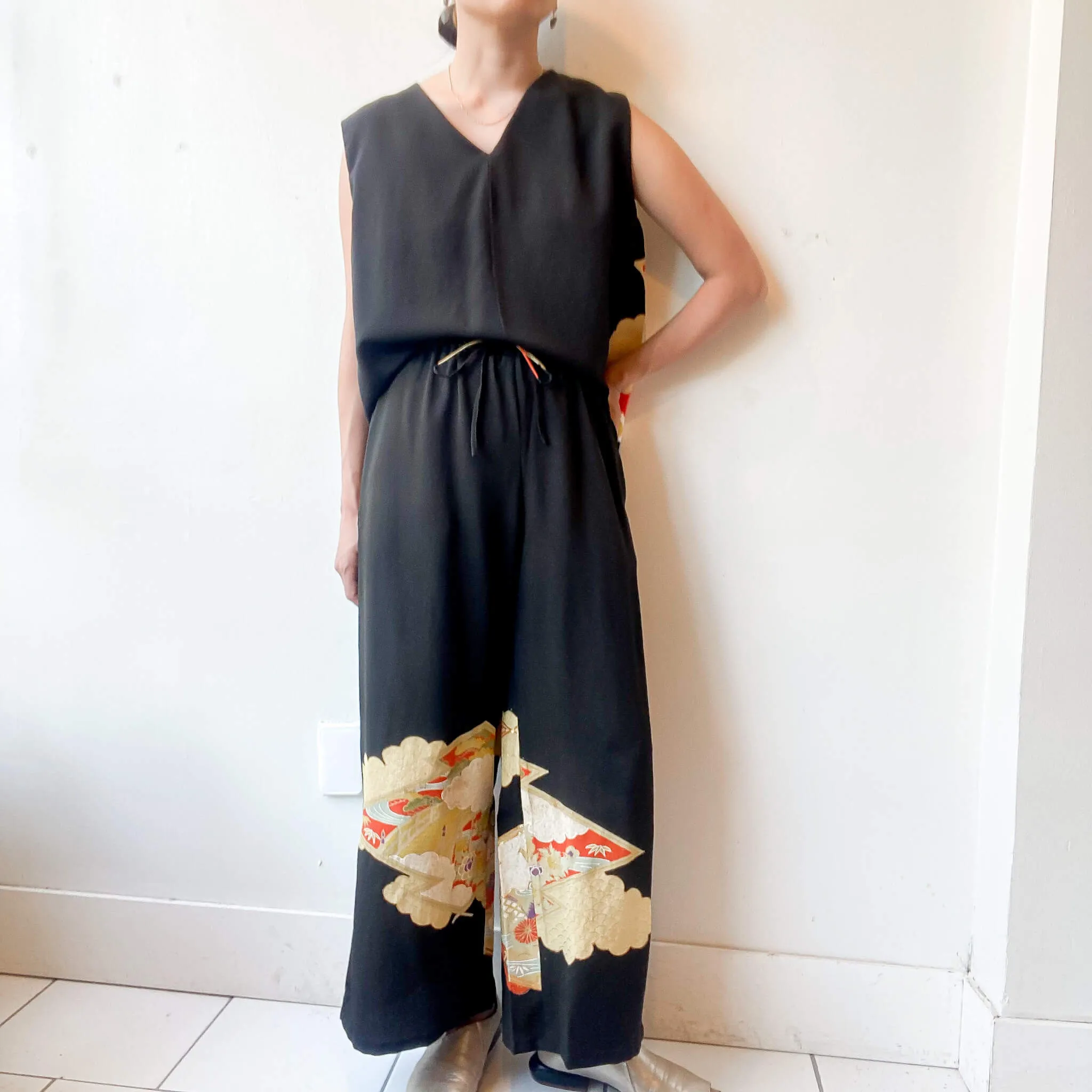 Tsumugi | Vintage Silk Kimono Two Piece | TP7 - Black