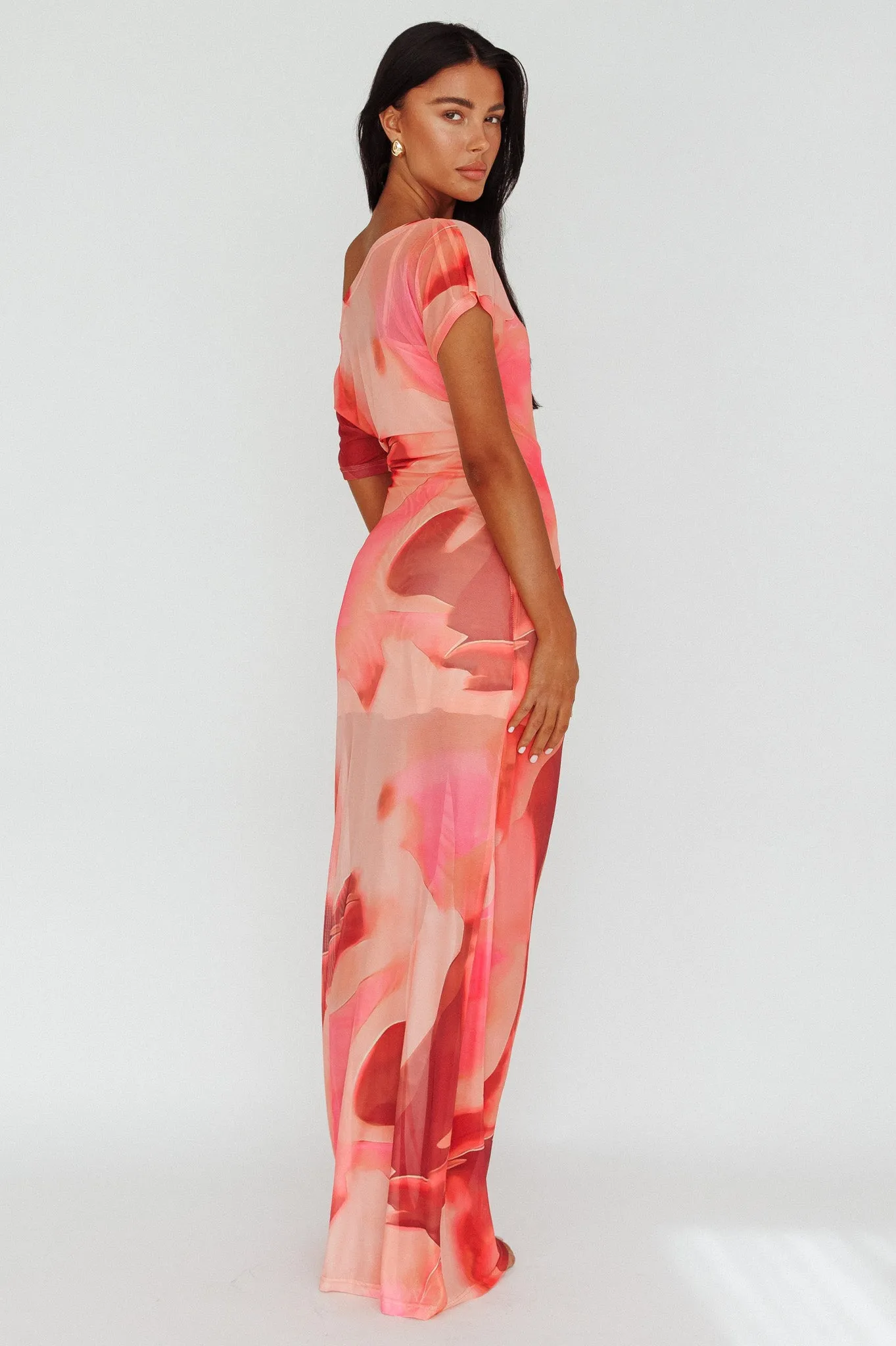 Tumi Short Sleeve Maxi Dress Printed Red