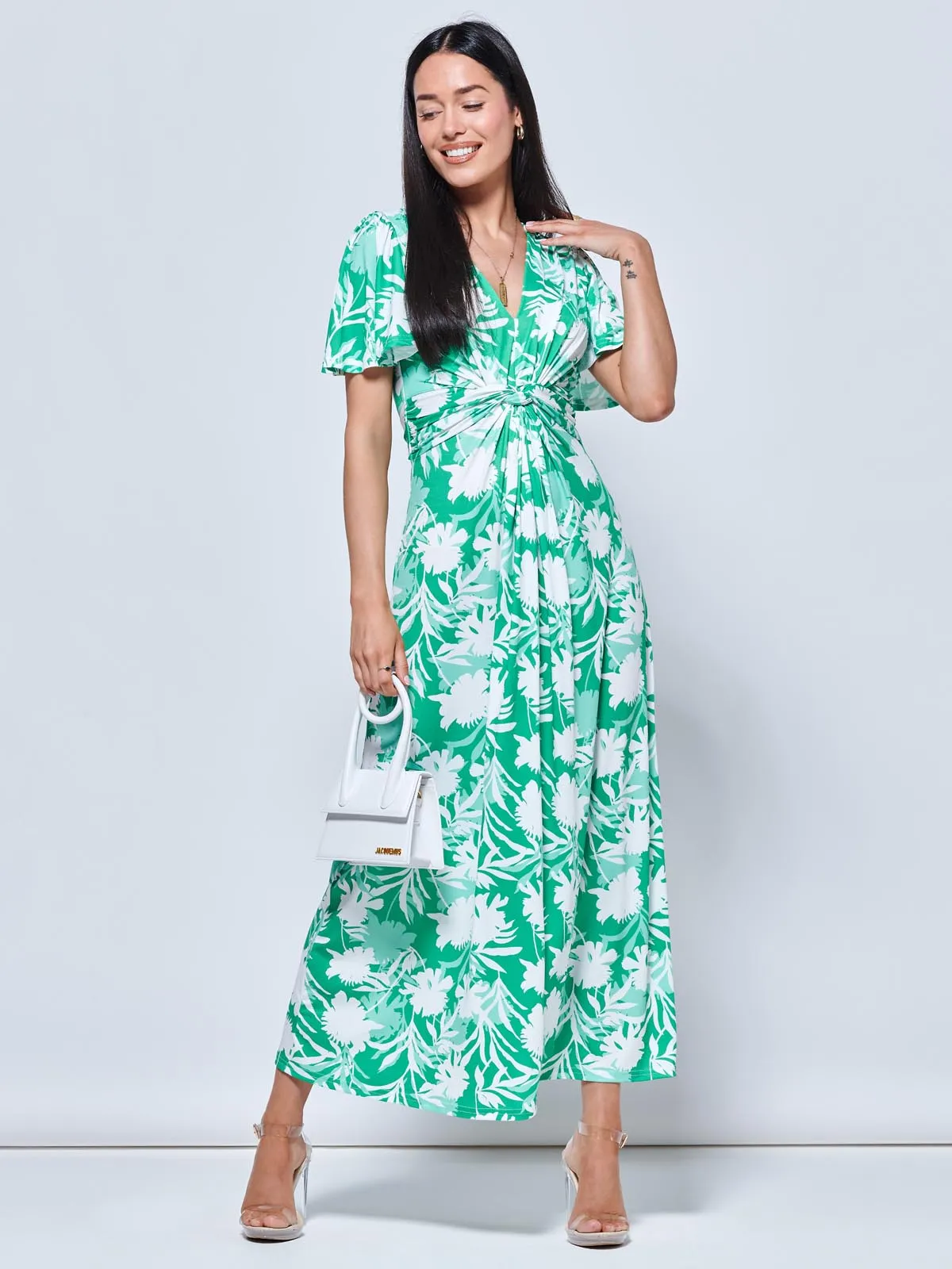 Twist Front Jersey Maxi Dress, Green Floral