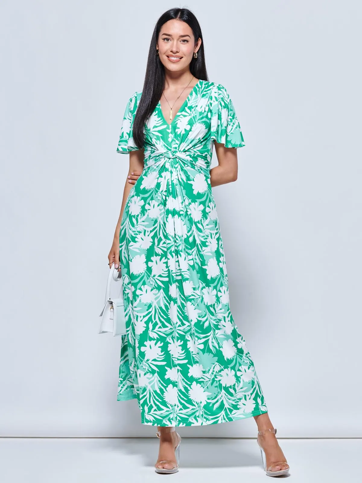 Twist Front Jersey Maxi Dress, Green Floral