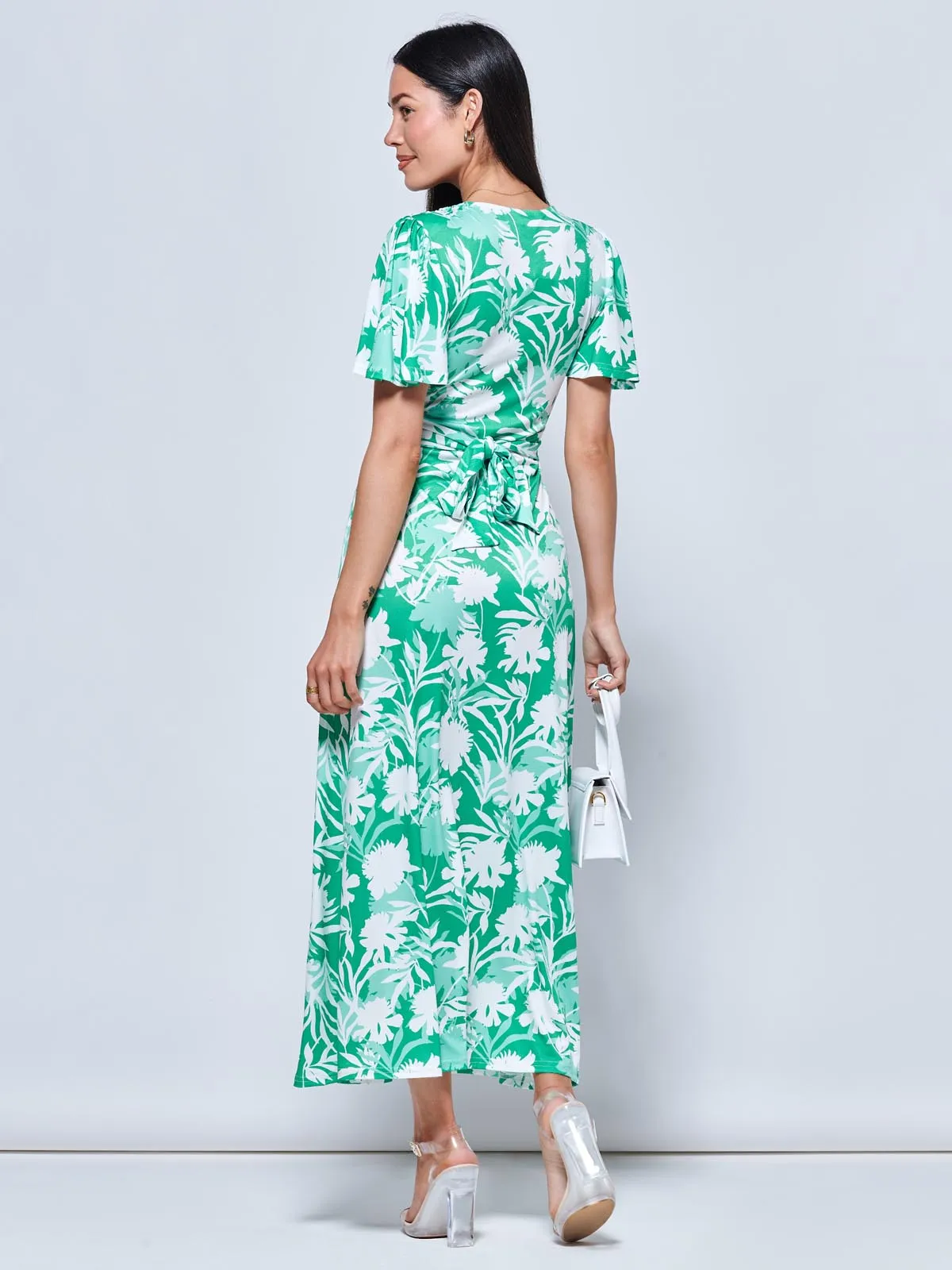 Twist Front Jersey Maxi Dress, Green Floral