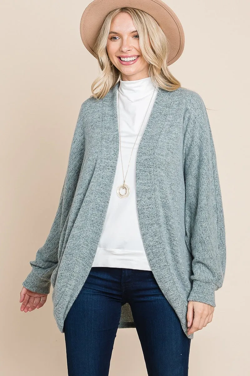 Two Tone Open Front Warm And Cozy Circle Cardigan With Side Pockets