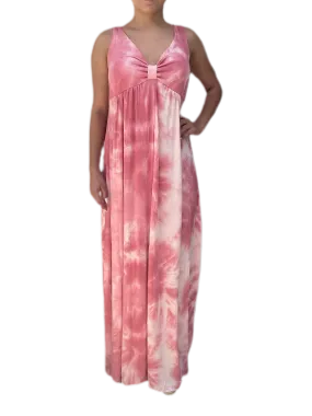 V neck maxi dress  in our strawberry sorbet tie dye Jersey