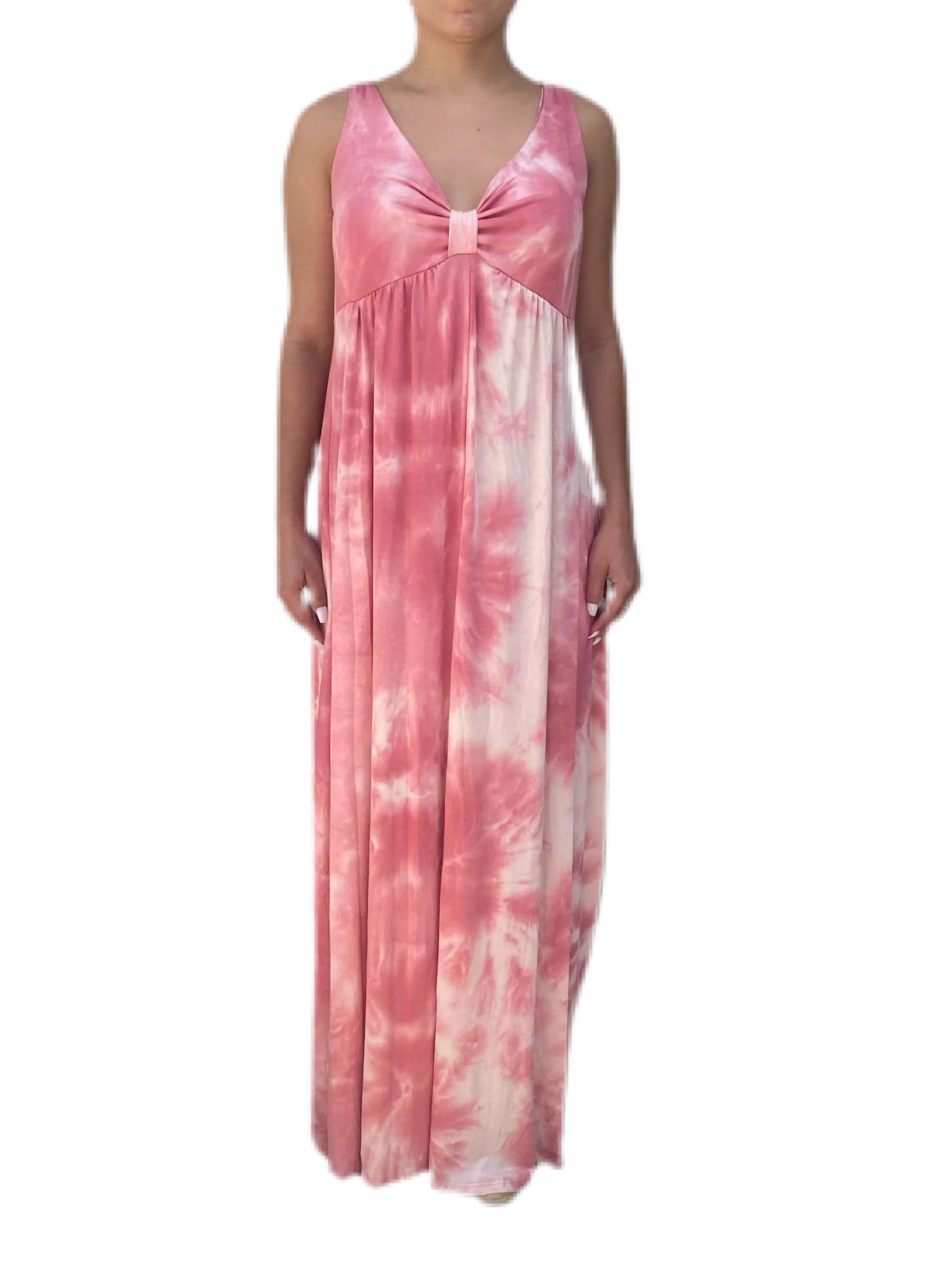 V neck maxi dress  in our strawberry sorbet tie dye Jersey