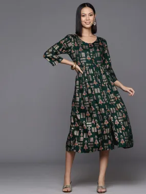 Varanga Women Green A-Line Dress With Round Neck