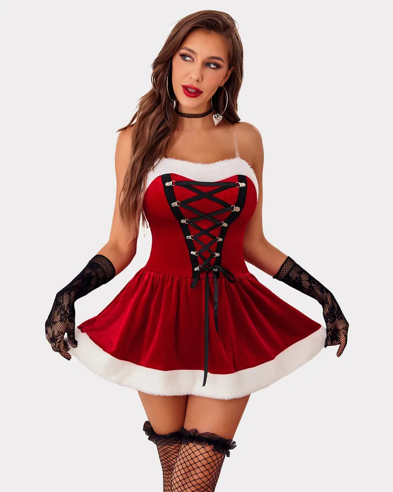 Velvet Santa Lace Up Front Chemise