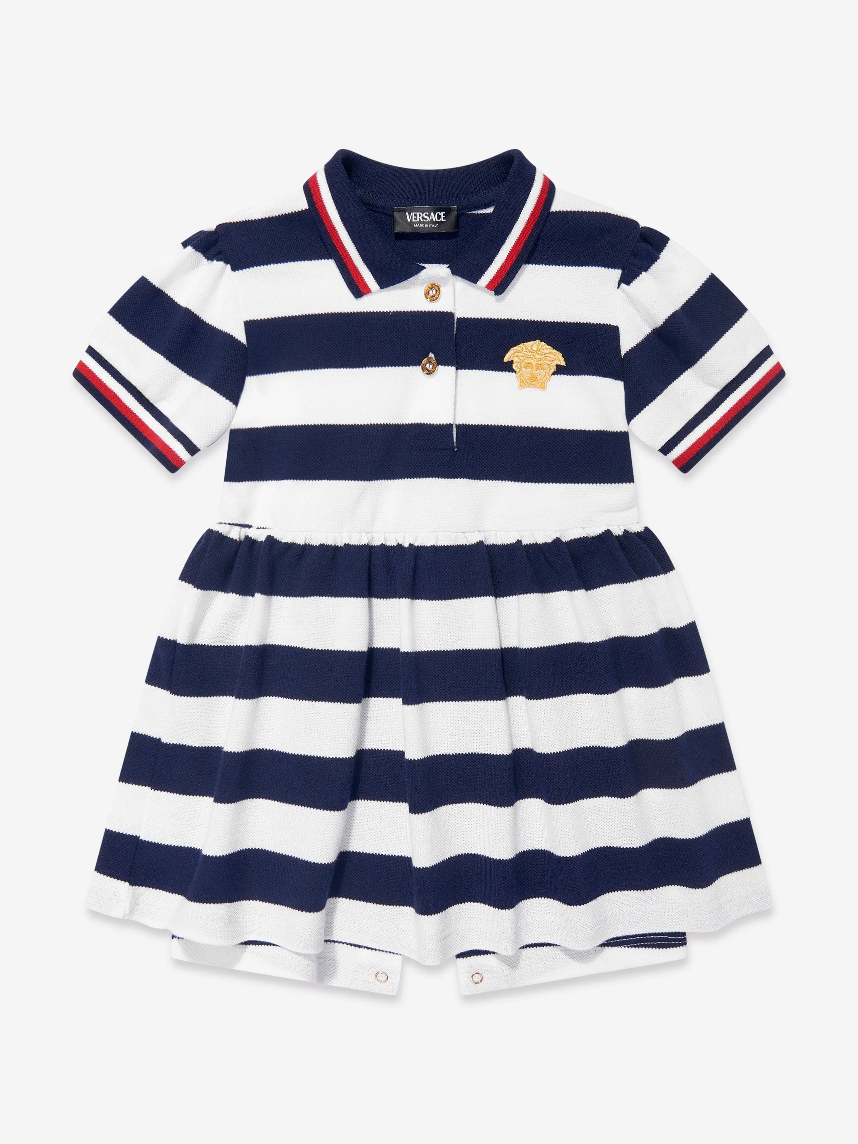 Versace Baby Girls Striped Medusa Logo Dress in Navy