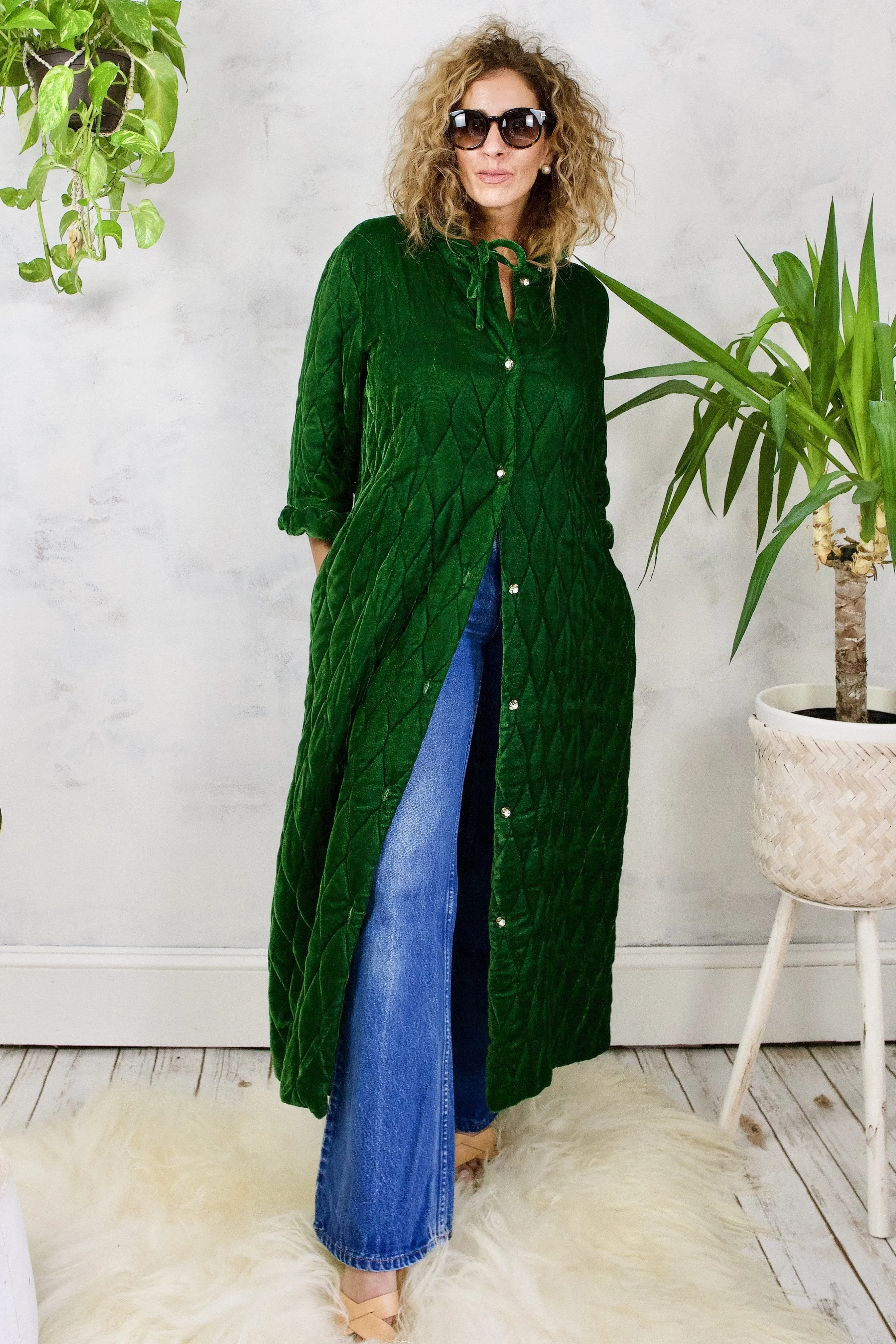 Vintage Quilted Emerald Velvet Robe