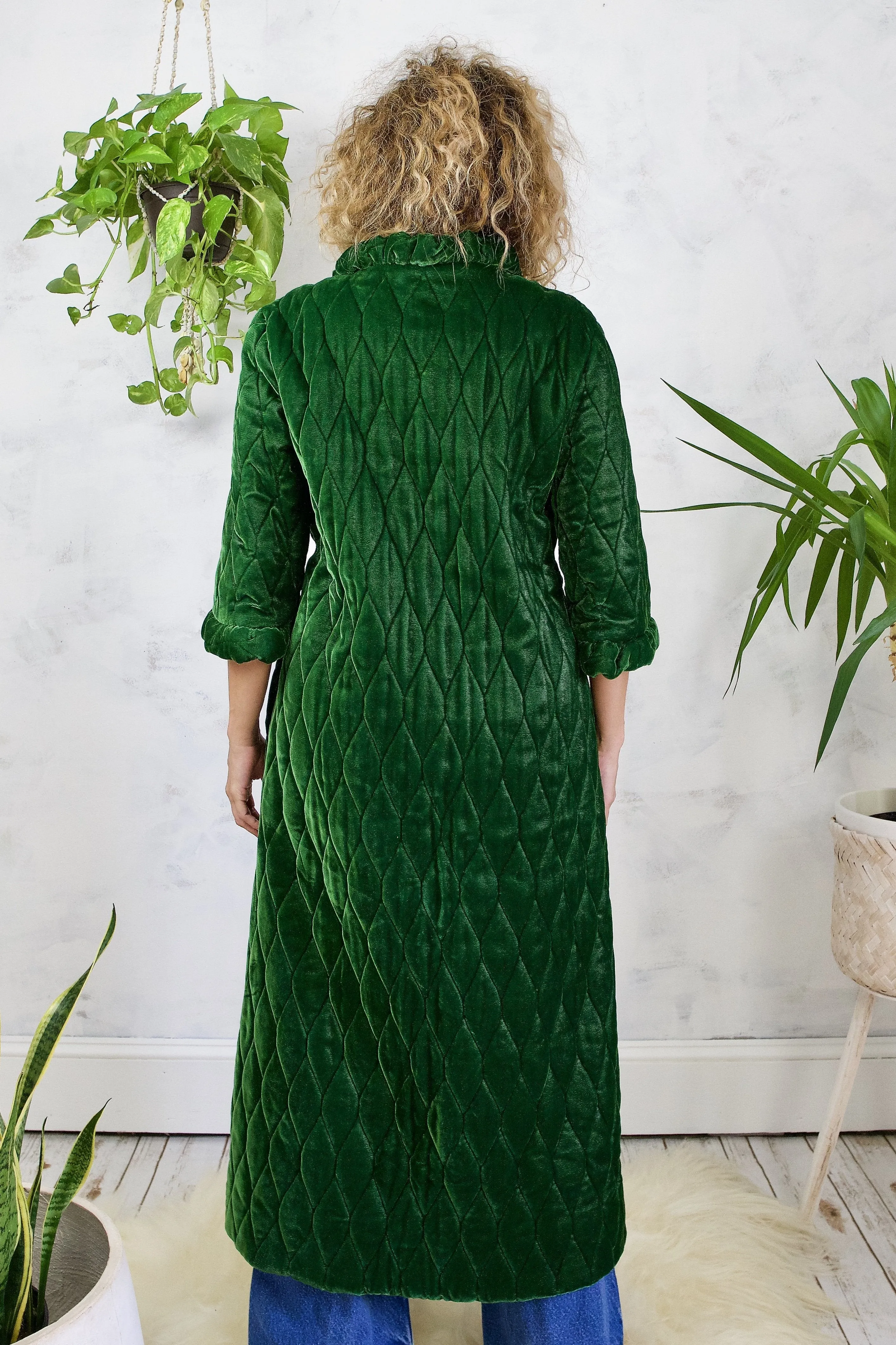 Vintage Quilted Emerald Velvet Robe