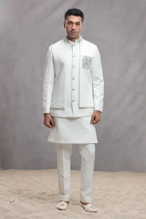 White Silk Indo Western with Textured Fabric & Thread Work