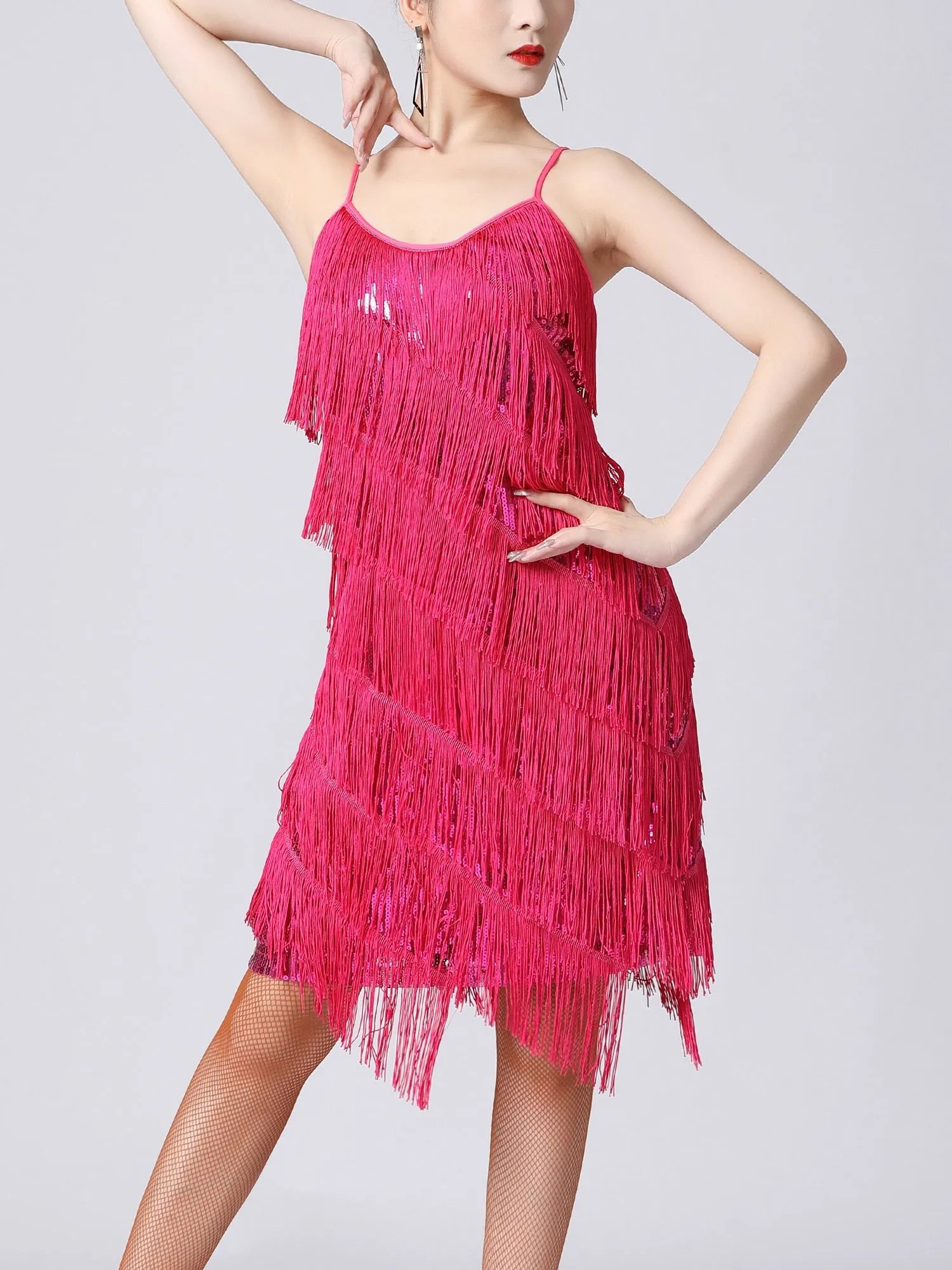 Womans Latin Dance Dress Sleeveless Sequin Fringe Ballroom  Stage Dancing Costume