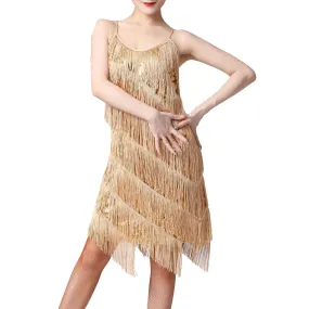 Womans Latin Dance Dress Sleeveless Sequin Fringe Ballroom  Stage Dancing Costume