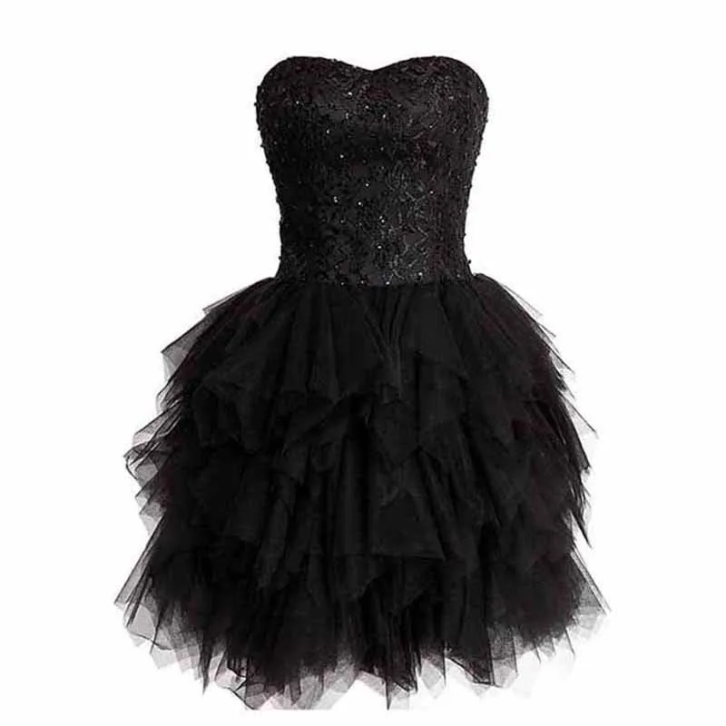 Women Black Gala Short Prom Tulle Strapless Evening Cocktail Party Homecoming Dress