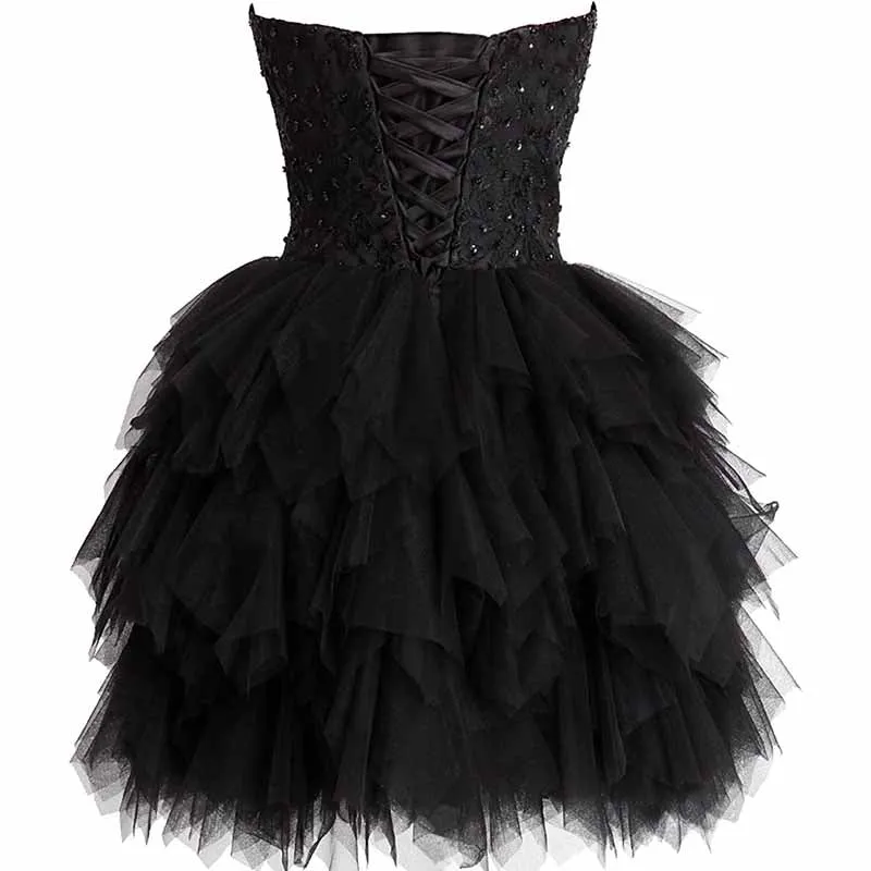 Women Black Gala Short Prom Tulle Strapless Evening Cocktail Party Homecoming Dress