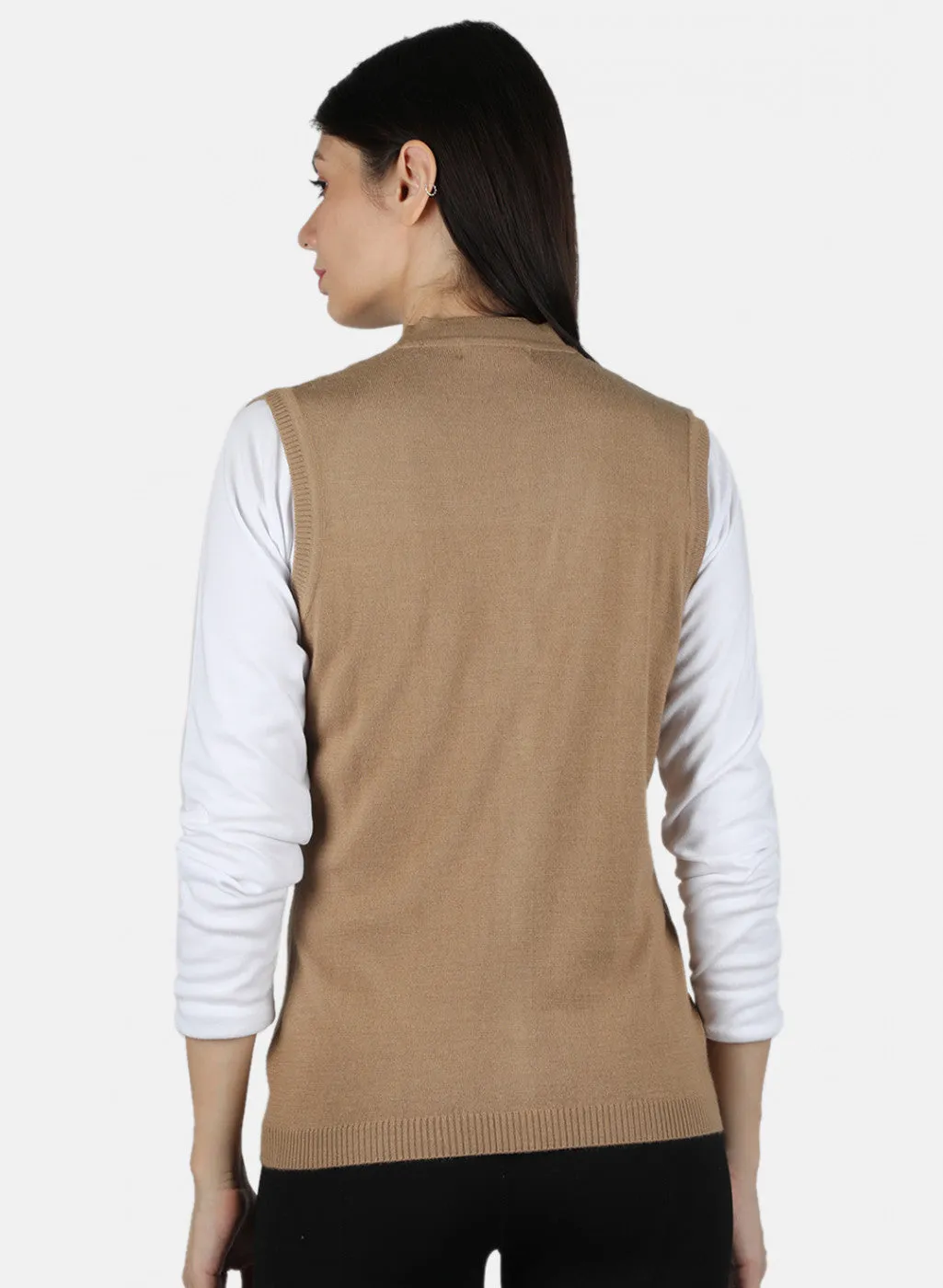 Women Camel Brown Solid Cardigan