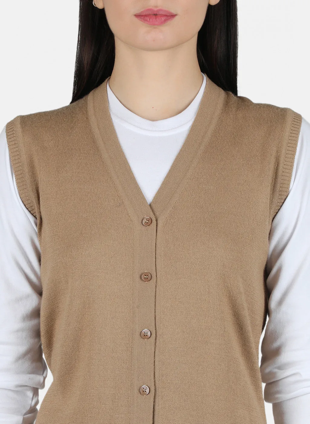 Women Camel Brown Solid Cardigan