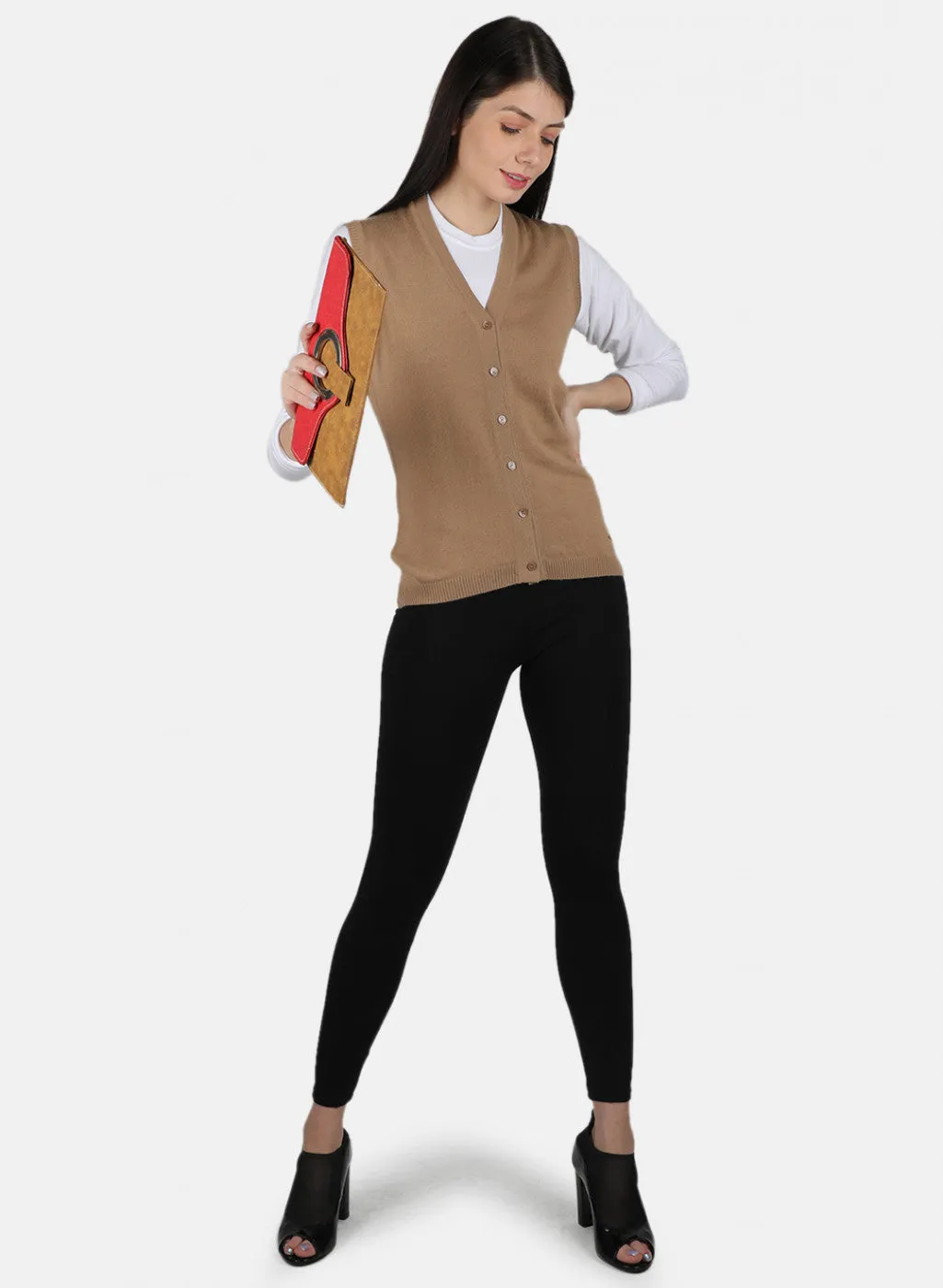 Women Camel Brown Solid Cardigan