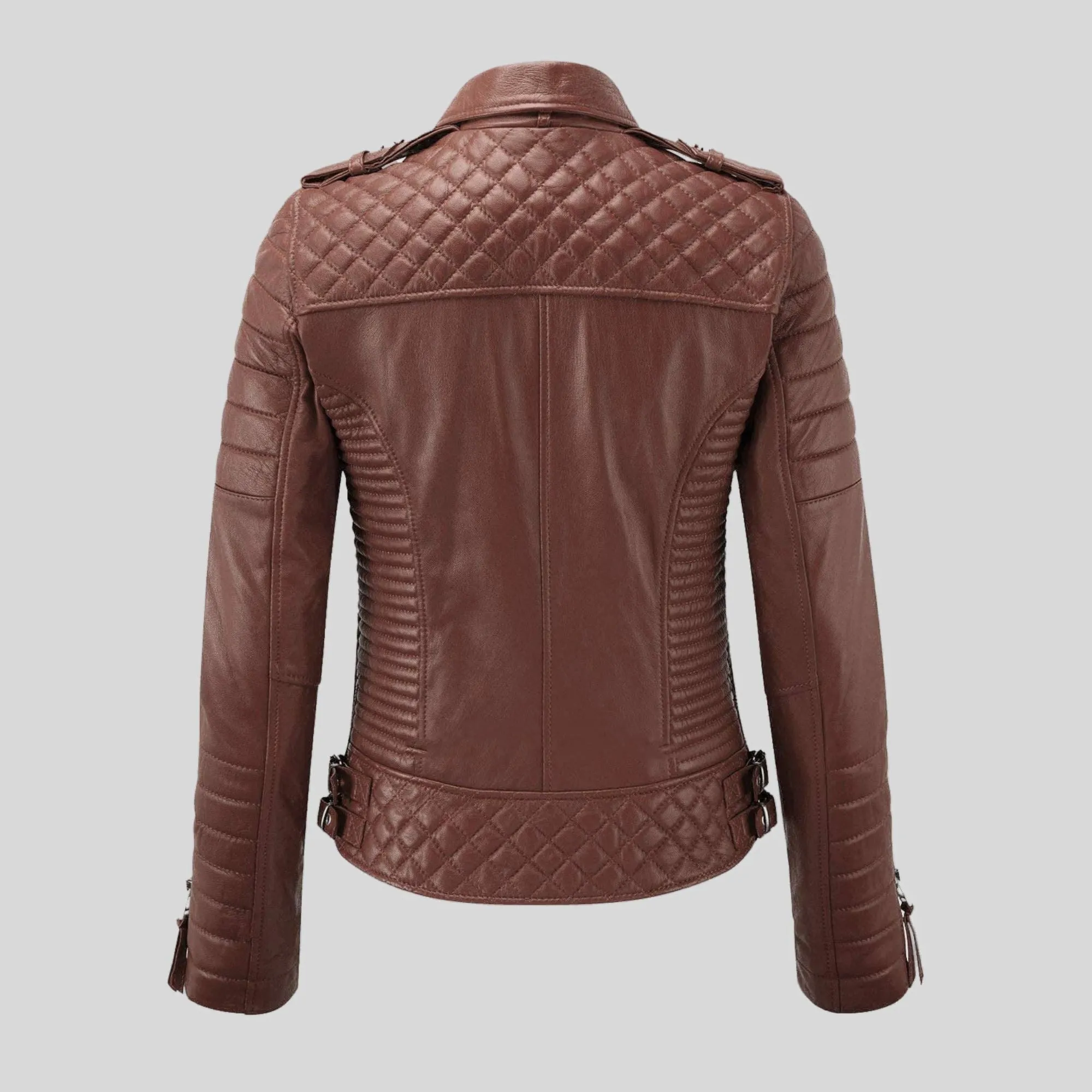 Women Motorcycle Quilted padded Slim fit Biker Genuine Leather Jacket