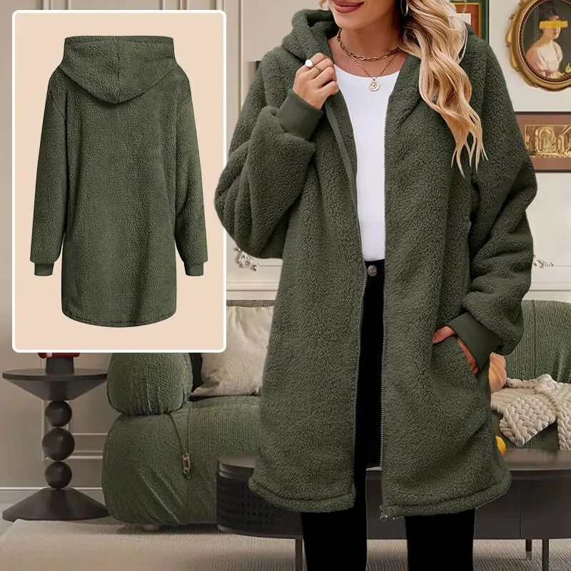 Women's Casual Hooded Zippered Fleece Teddy Winter Jacket | Ideal for Autumn/Winter