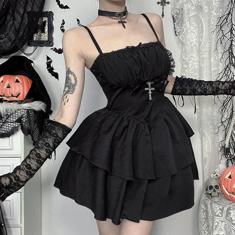 Women's Gothic Pleated Cross Slip Dress