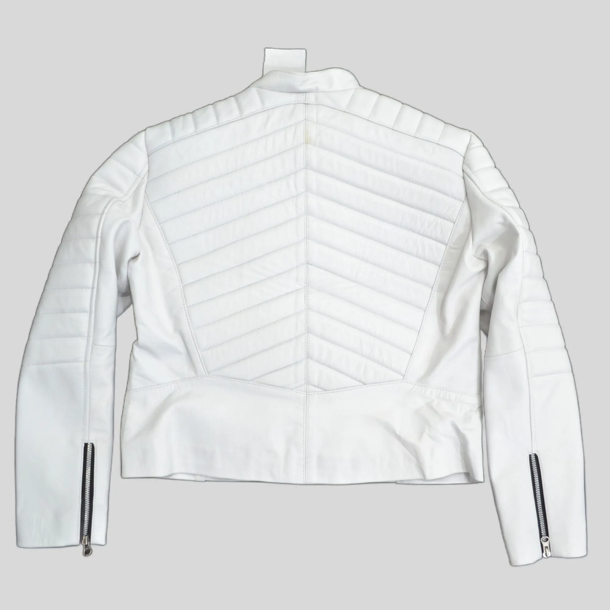 Women's White Padded Cafe Racer Genuine Leather Jacket