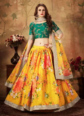 Yellow And Green Designer Lehenga Choli