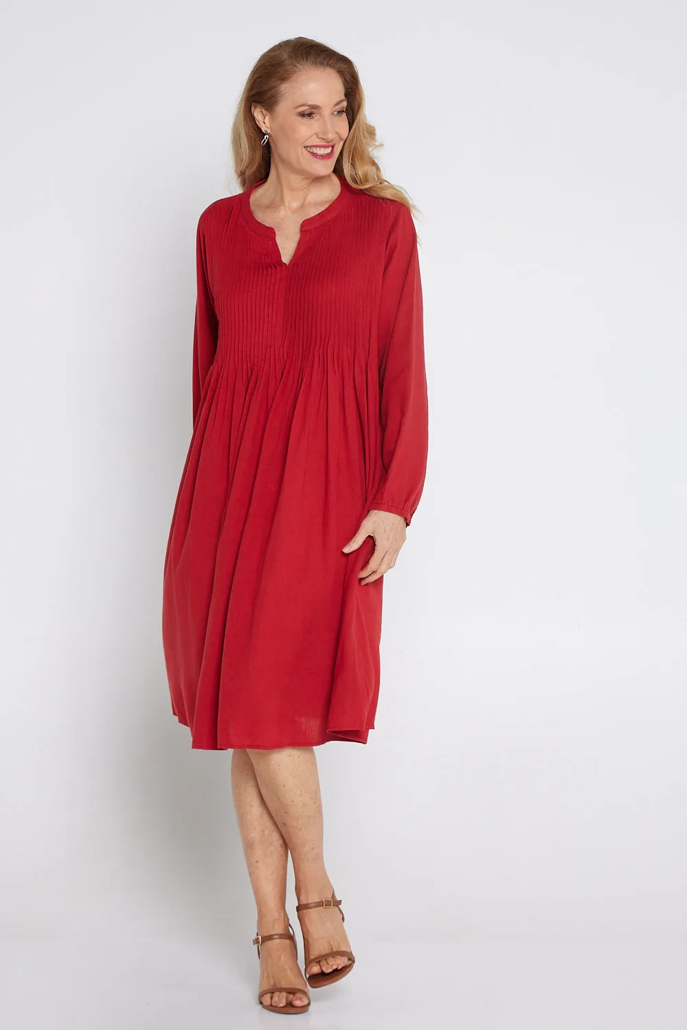 Zari Linen Dress - Red