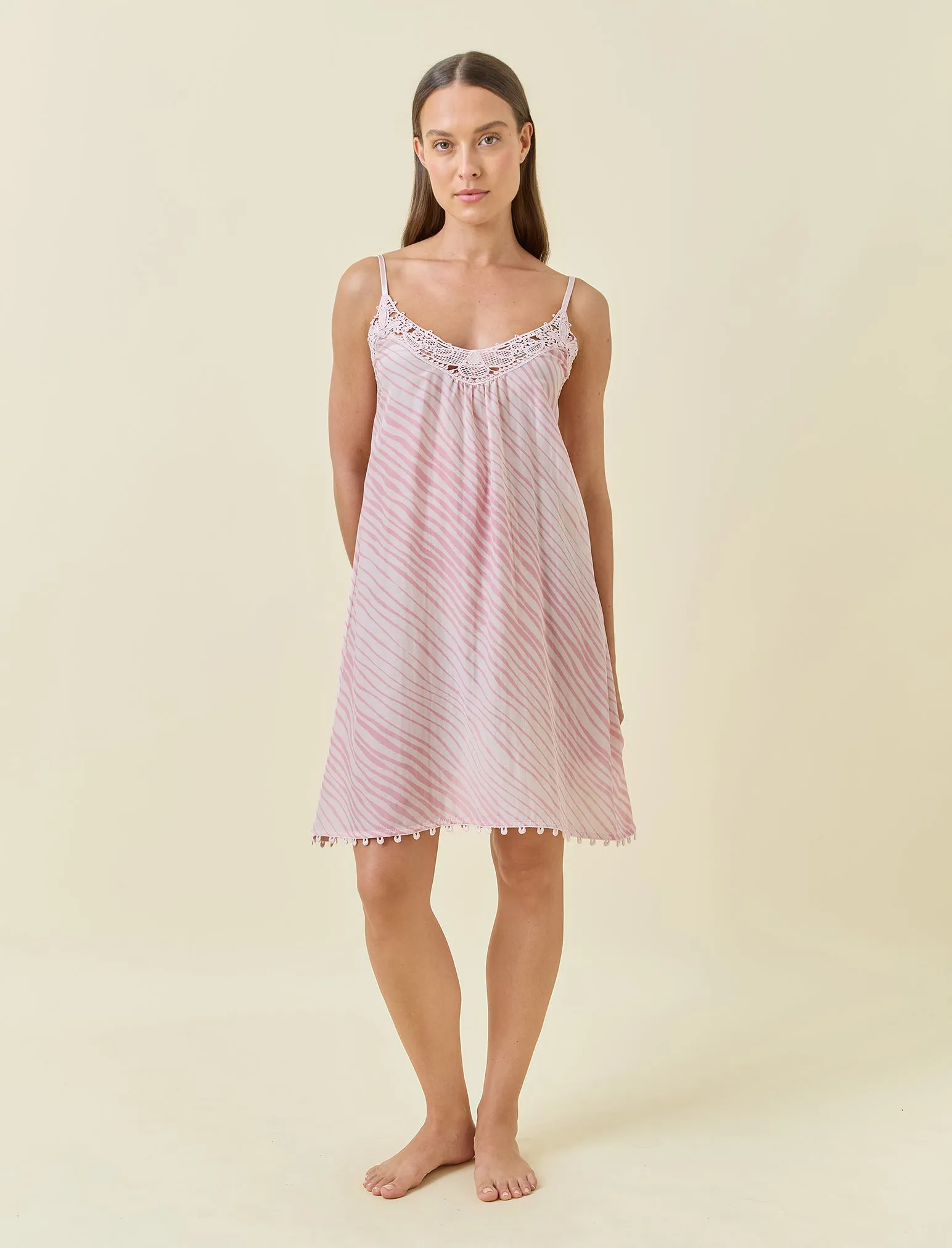 Zebra Lace Front Midi Nightgown