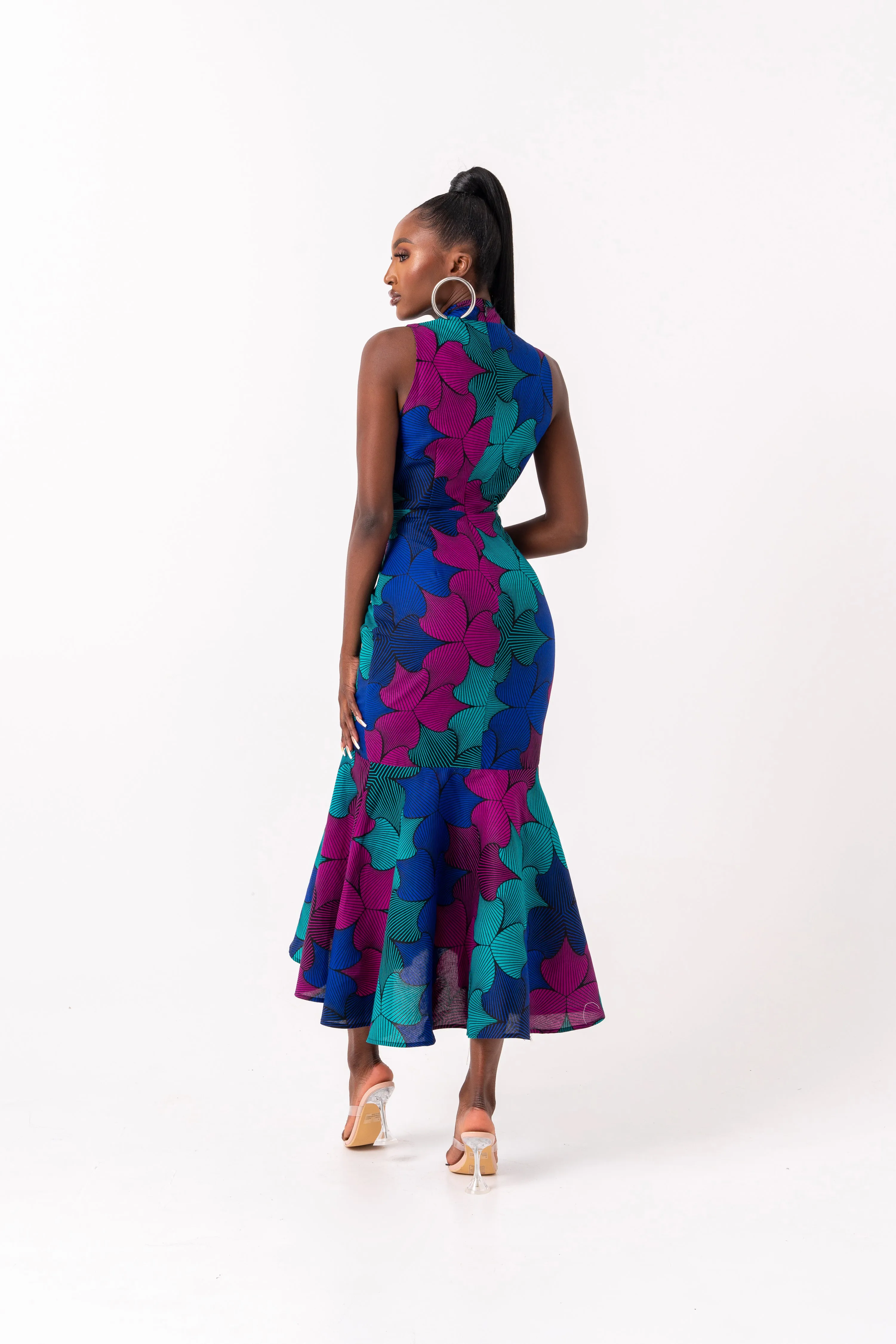 ZURI African Print Maxi Mock Neck Peplum Dress